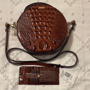 Brahmin Tan Crocodile-Embossed Round Crossbody Bag